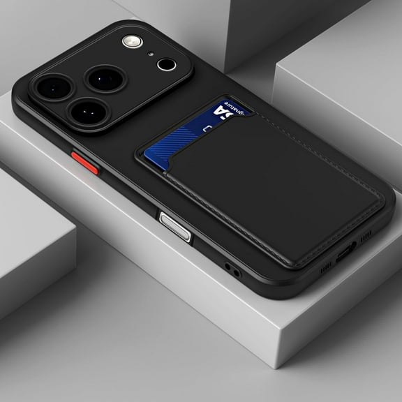 Luxury Soft Silicone Wallet Card Holder Phone Case for iPhone 17 Pro Max With Slot Bag Back Cover, Black