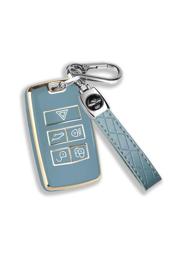 Luxury Soft TPU Gold Accent Key Fob Cover with Full Protection for 2018-2023 Land Rover Range Rover Evoque Sport Vogue Discovery 5 and Jaguar E-Pace Includes Keychain