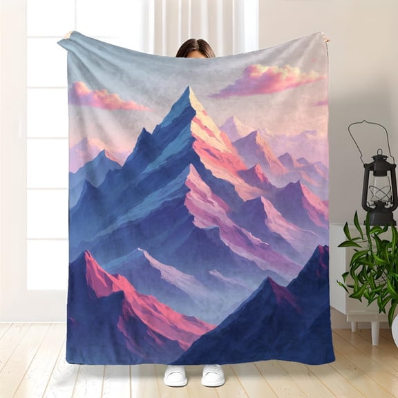 Luxury Soft Warm Flannel Blanket - Thick All-Season Bedspread for Bed, Couch, Chair - Cozy Cabin & Ski Lodge Decor in Blue Pink Purple