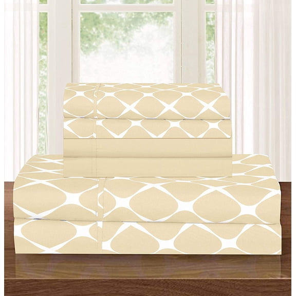Luxury Softest and Coziest 6-Piece Bed Sheet Set, Wrinkle Resistant Milano Trellis Pattern-1500 Thread Count Egyptian Quality Microfiber Bedding Set, California King, Cream