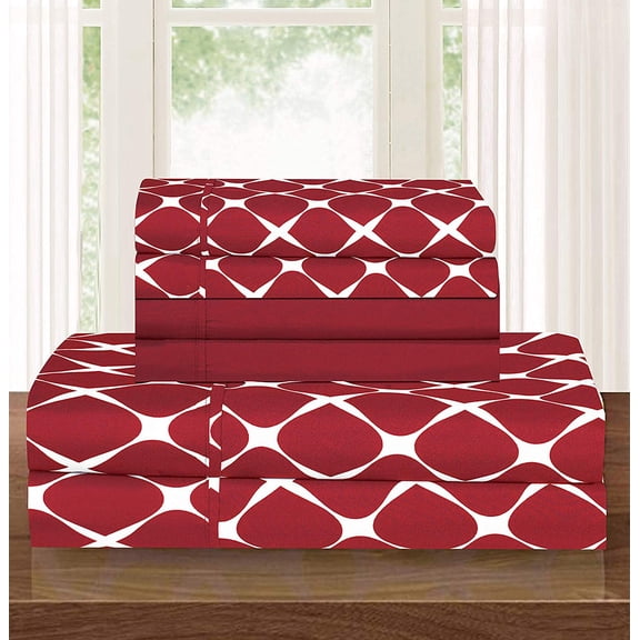 Luxury Softest and Coziest 6-Piece Bed Sheet Set Wrinkle Resistant Mino Trellis Pattern-1500 Thread Count Egyptian Quality Microfiber Bedding Set King Burgundy
