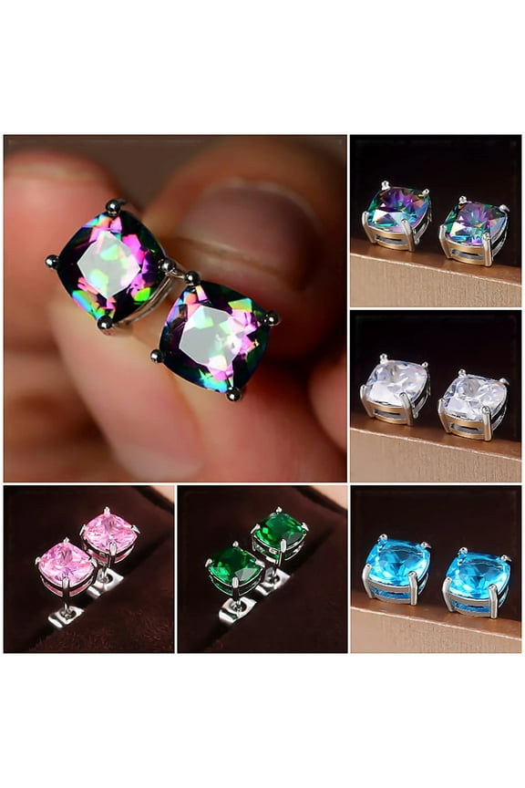 Luxury Solitaire Cubic Zirconia Stud Earrings Dazzling CZ Simple Versatile Women Band Earring Jewelry