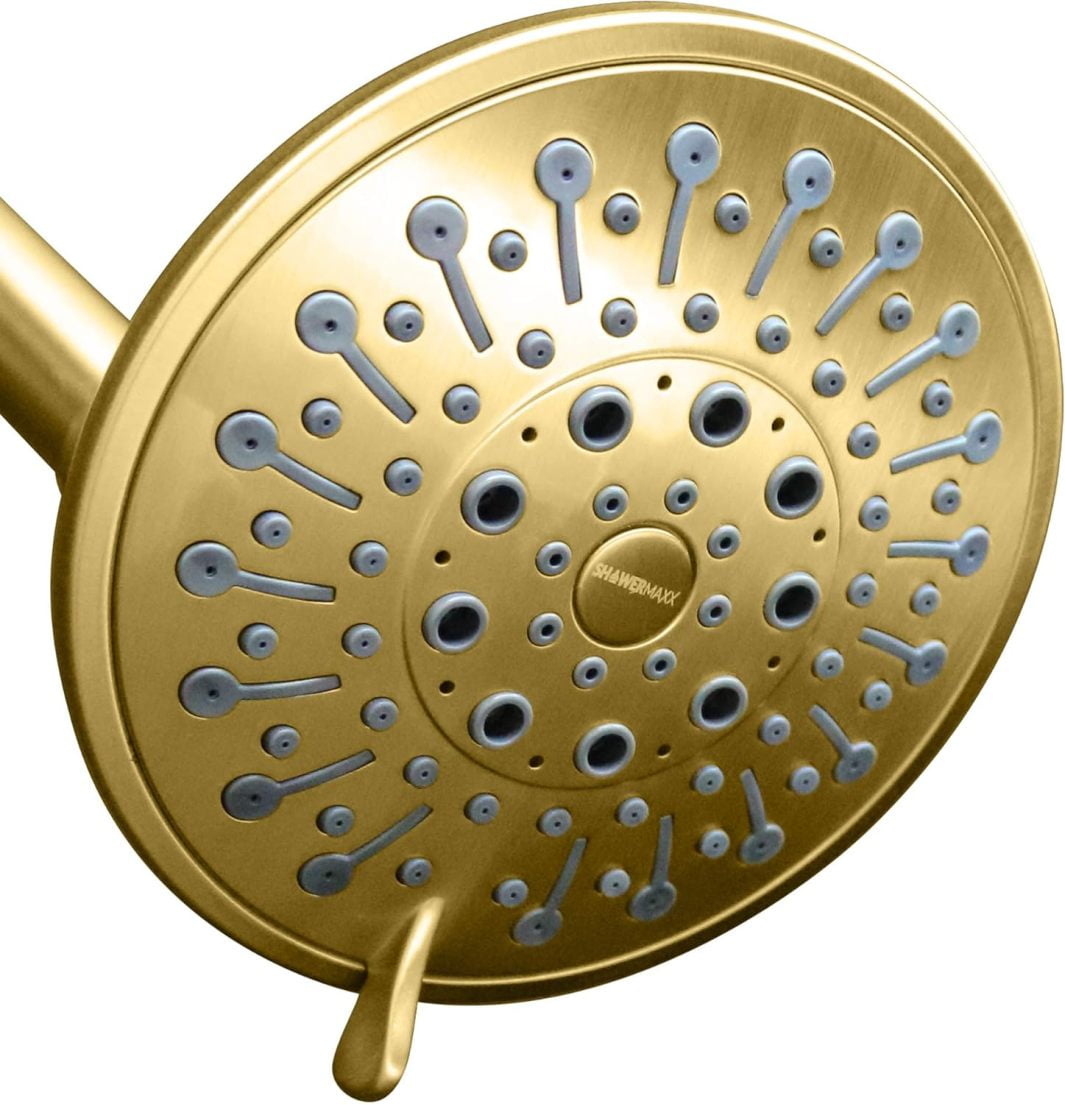Luxury Spa: ImperialShine Gold Shower Head, 5 inch 6 Spray Adjustable High Pressure Showerhead with 360 Degree Tilt, Experience Comfort and Elegance (Polished Brass/ImperialShine Gold)