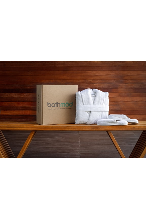 Luxury Spa Robe with Slippers | GOTS Certified Organic | Ultra Plush, Turkish Cotton Bath Robe | Hotel Quality Robe, White Spa Bathrobe (BMC700GSM-RS-SM, US, Alpha, Small, Medium, Regular, Regular)