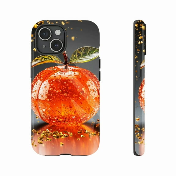 Luxury Sparkling Apple-Shaped Phone Case with Golden Glitter Leaves - Festive Design for Fashionistas & Holiday Gifting, Compatible with iPhone 11/12/13/14/15/16 (Pro Max/Plus)