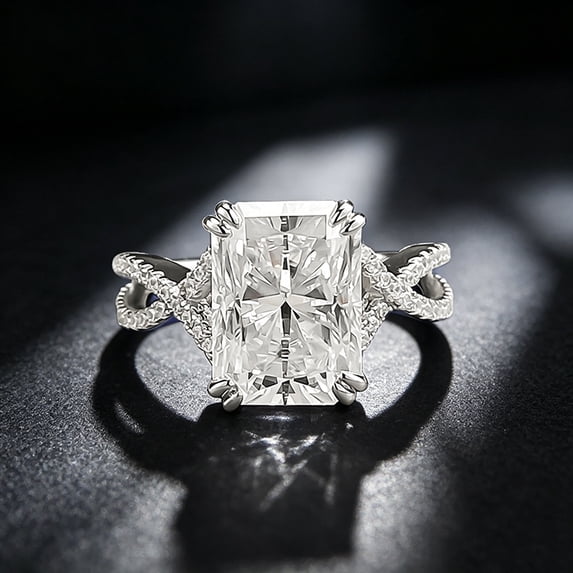 Luxury Sparkling D Color 8x11mm Rectangle Moissanite Women's Wedding Ring - 925 Sterling Silver Engagement Anniversary Jewelry Gift - Size 5~9