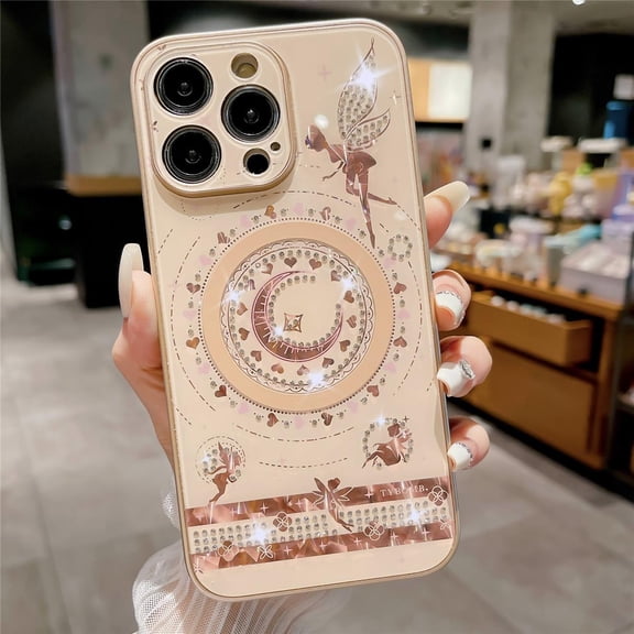 Luxury Sparkling Diamond Pattern Wireless Charging Phone Case For IPhone 15 14 13 12 11 Pro Max Plus Magsafe Shockproof Hard Case