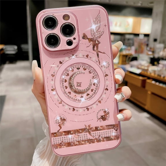 Luxury Sparkling Diamond Pattern Wireless Charging Phone Case For IPhone 15 14 13 12 11 Pro Max Plus Magsafe Shockproof Hard Case