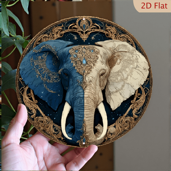 Luxury Split-Tone Elephant Decor, 8" Round Aluminum Wall Art Sign, Metal Signs, Wall Decor For Kitchen, Door, Office, Coffee, Bedroom Decor, Best Gifts For Room, Home, Bathroom Decor, Weird Decor