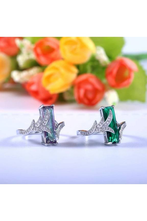 Luxury Square Shape Shiny Rainbow Stone Ring Prong Setting Fashion Cocktail Rings for Women Jewelry