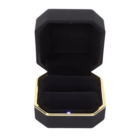 Luxury Square Velvet Ring Box with LED Light for Proposal Engagement Wedding Ceremony Showcase Organizer Black, 3.0 x 3.0 x 2.1 inches / 7.6 x 7.6 x 5.3 cm