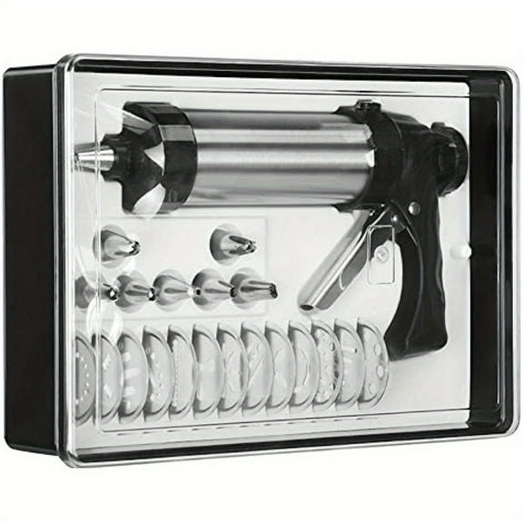 Luxury Stainless Steel Cookie Press Kit with 8 Frosting Tips, 13 Design Molds, Easy-Load Handle & Storage Box