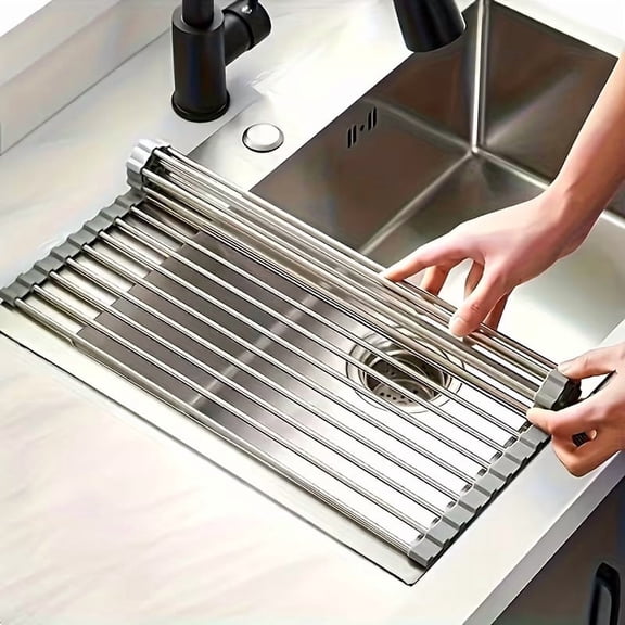 Luxury Stainless Steel Roll-Up Dishwashing Rack - Space-Saving, Portable, and Rust-Proof Kitchen Essential