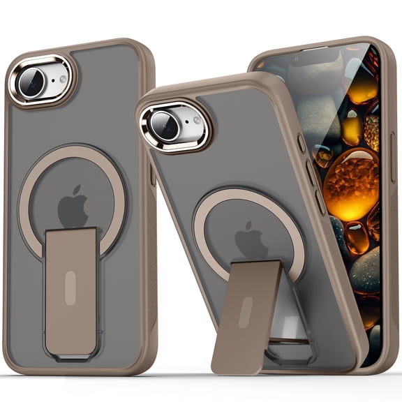 Luxury Stand & Strong Magnetic for iPhone 16e Case, [Compatible with MagSafe] Built in Invisible Stand Frosted Transparent Anti-Scratch Phone Cover for iPhone 16e, Desertgold
