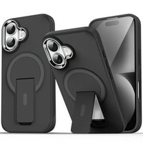 Luxury Stand & Strong Magnetic for iPhone 17 Case, [Compatible with MagSafe] Built in Invisible Stand Frosted Transparent Anti-Scratch Phone Cover for iPhone 17, Solidblack