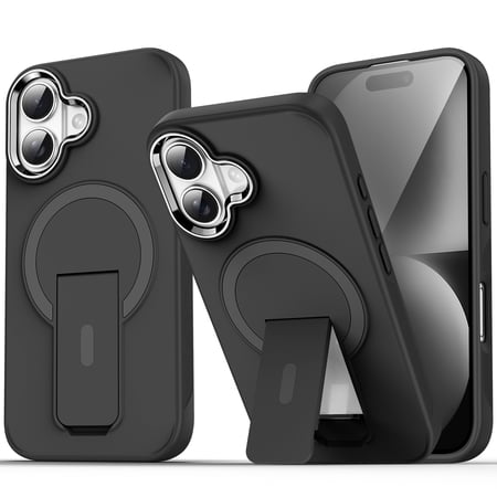 Luxury Stand & Strong Magnetic for iPhone 17 Case, [Compatible with MagSafe] Built in Invisible Stand Frosted Transparent Anti-Scratch Phone Cover for iPhone 17, Solidblack