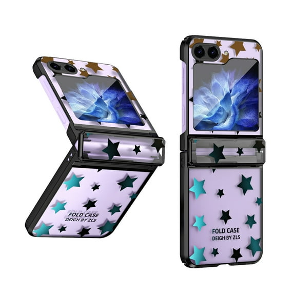 Luxury Star Phone Case for Samsung Galaxy Z Flip 6 5G, Folding Display Clear PC Lightweight Anti-falling Shock-resistance Cover Women Mobile Phone Skin for Samsung Galaxy Z Flip 6 5G - Black