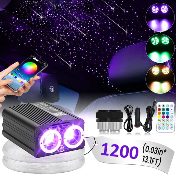 Luxury Starlight Headliner Kit 1000 Piece 32W Twinkle & Meteor Dual-Engine 200 Shooting Stars RGBW Fiber Optic Lights Music Sync Modes - Headliner Kit for Truck SUV Jeep Sunroofs, Curved Ceiling