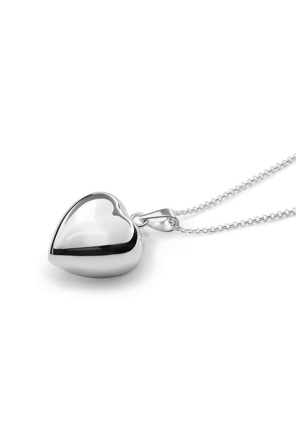 Luxury Sterling Silver Puffy Heart Pendant Necklace with Chime, Anxiety Relief Heart Necklace for Women Sterling Silver