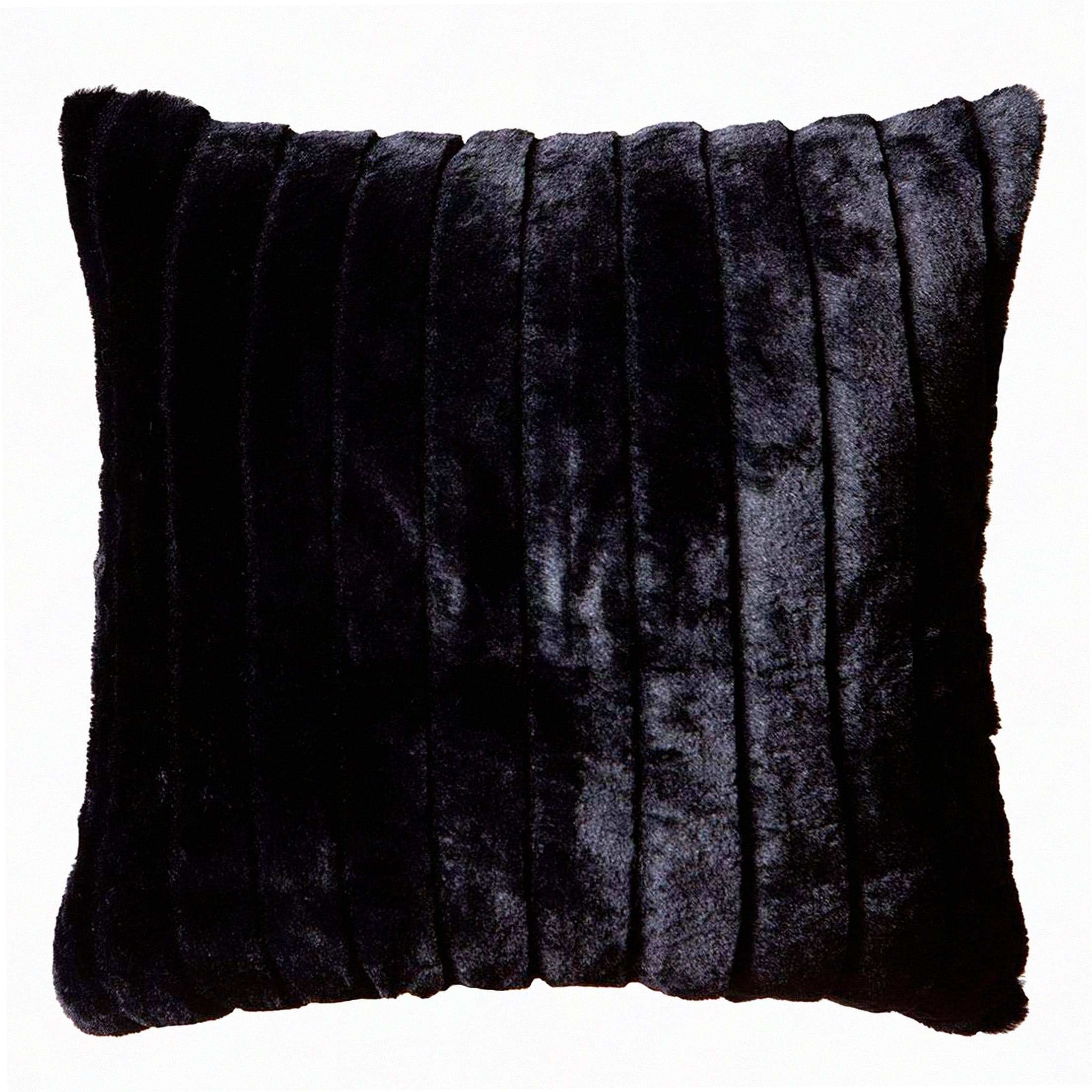 Black Striped Faux Fur 18" Square Throw Pillow