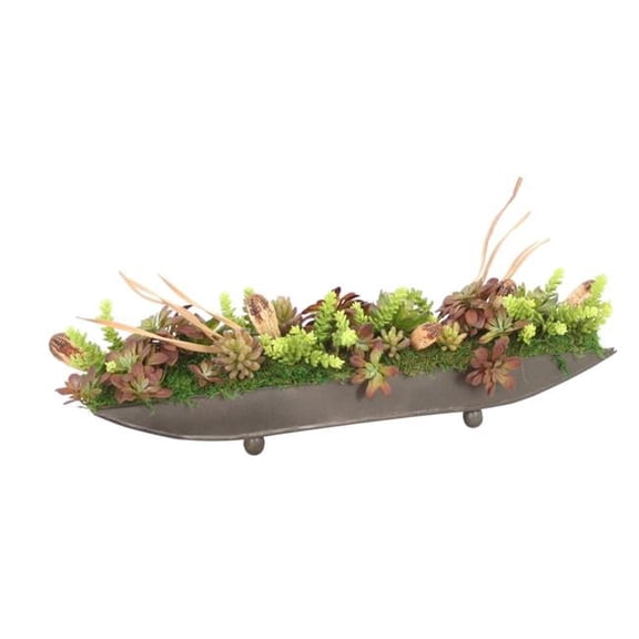 Luxury Succulents in Bronze Tray - Green - 8 x 34 x 14 in - Elegant Decor