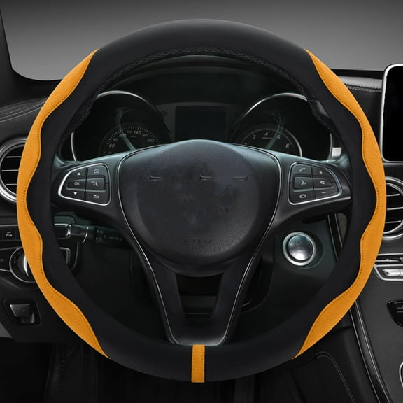 Luxury Suede Steering Wheel Cover for Cars, Soft Leather Padded Wheels Cover for Sedan, SUV, Auto Interior Accessories, Thin Car Handle Cover, Universal Fit, Anti Slip, 14-15 In