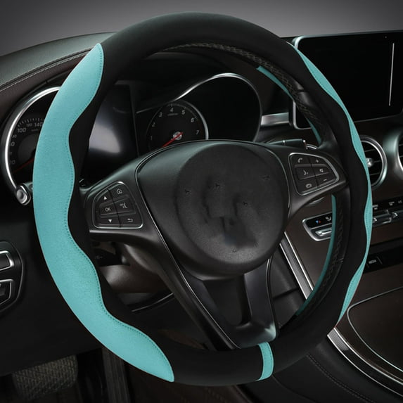 Luxury Suede Steering Wheel Cover for Cars, Soft Leather Padded Wheels Cover for Sedan, SUV, Auto Interior Accessories, Thin Car Handle Cover, Universal Fit, Anti Slip, 14-15 In