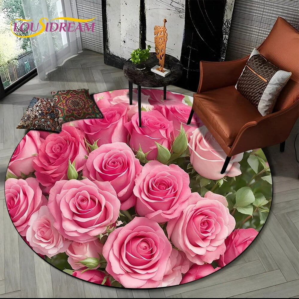 Luxury Sun Flower 3D Rose Nordic Daisy Round Carpet Rug for Living Room
