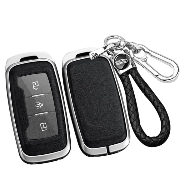 Luxury Synthetic Leather and Zinc Alloy 3-Button Smart Key Fob Protector with Keychain for Jetour X70 X90 X95 Chery Keyless Entry Remote Key Holder Case
