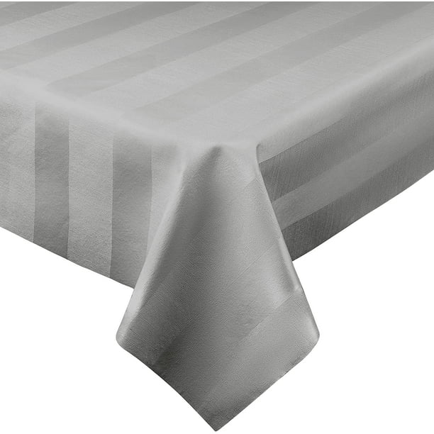 Luxury Table Protector Pad, 2 in 1 Table pad + Great Looking Tablecloth - Heat Resistant, Spill & Stain Proof - Flannel Backing (54x144, Silver - Silk Stripe)