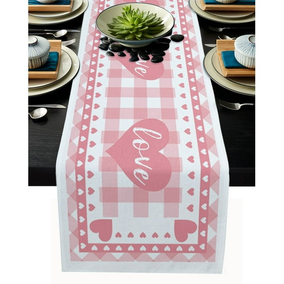 Luxury Table Runner Pink Plaid Love Birthday Party Hotel Dining Table Cotton And Linen Table Cloth