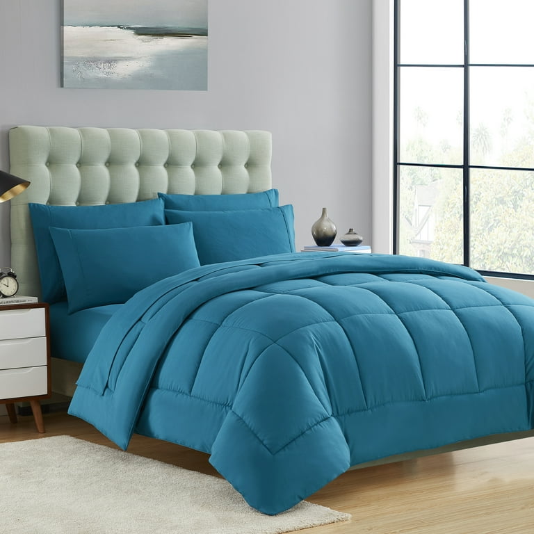 Luxury Teal 7-piece Bed in a Bag Down Alternative Comforter Set, Full 