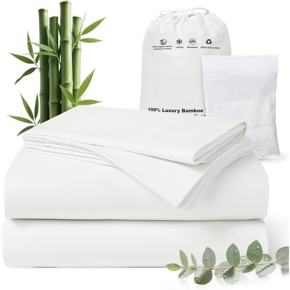 Luxury Tencel & Viscose from Cooling Sheet Set,Silky Soft Lyocell Sheets with Deep Pocket, & Breathable Bedding with Pillowcases (White, )