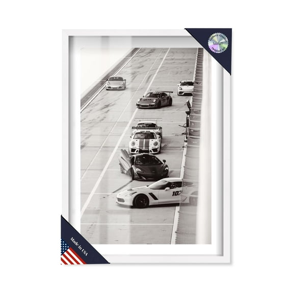 Luxury Test Drive Shadowbox Print Sports Framed Prints by Notoriart, White Frame, 17 x 25