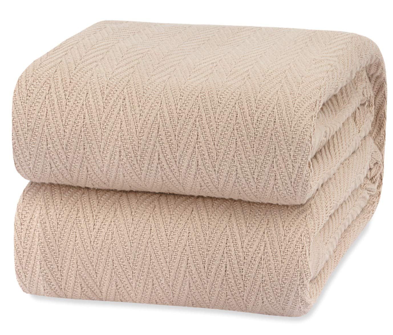 Luxury Thermal Cotton Blankets, King Size Beige