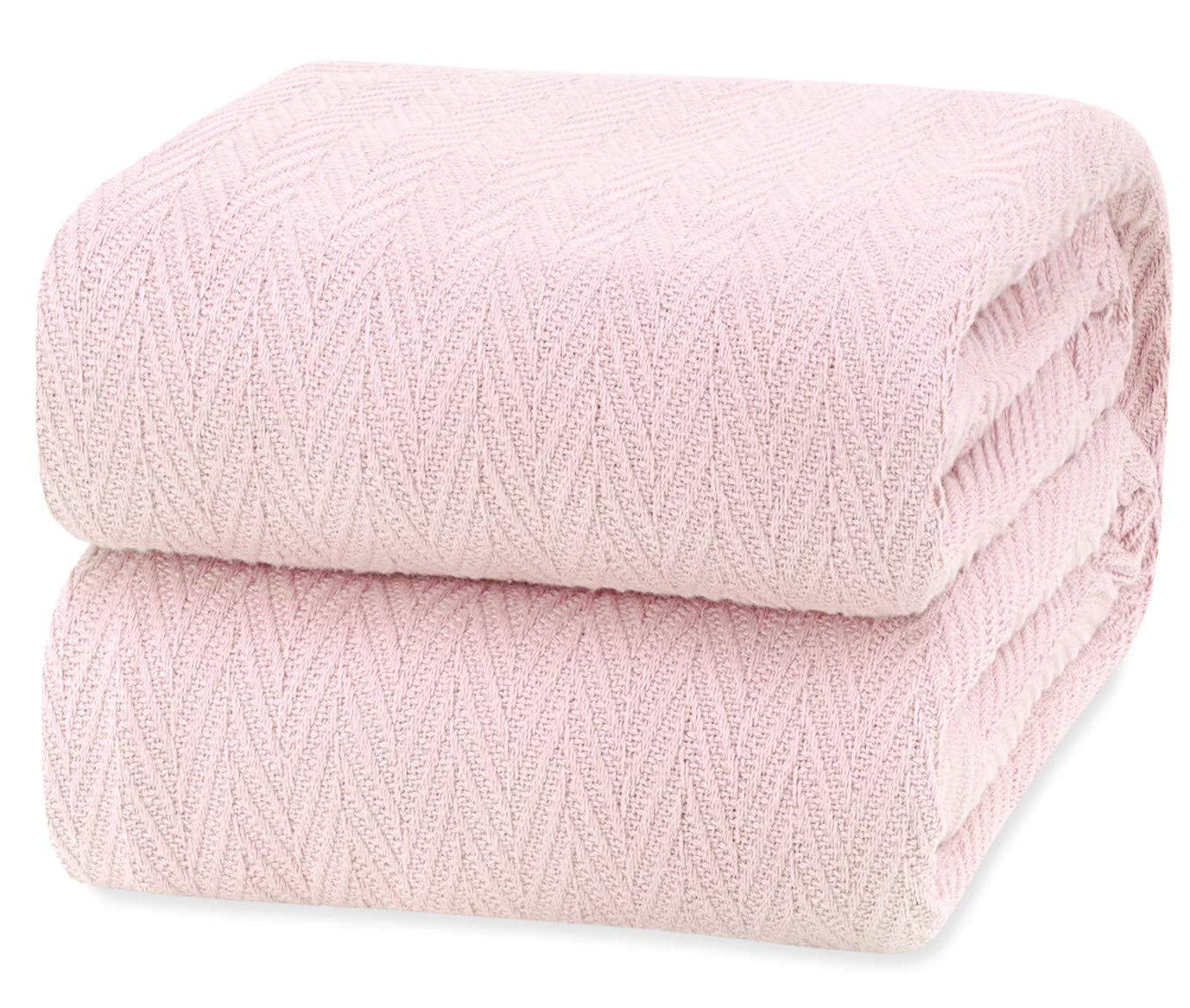 Luxury Thermal Cotton Blankets, Queen Size Pink