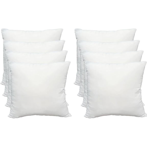 Luxury Throw Pillow Inserts, Pack of 8, 18 x 18 inches Hypoallergenic Ultra Soft White Polyester Microfiber Durable Couch Cushion Fillers