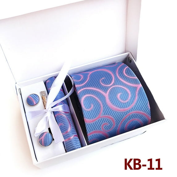 Luxury Tie Set Gift Box for Men Paisley Floral Silk Neck Tie Pocket Squares Cufflinks Tie clips Set Formal Wedding Party Ties (KB-11)