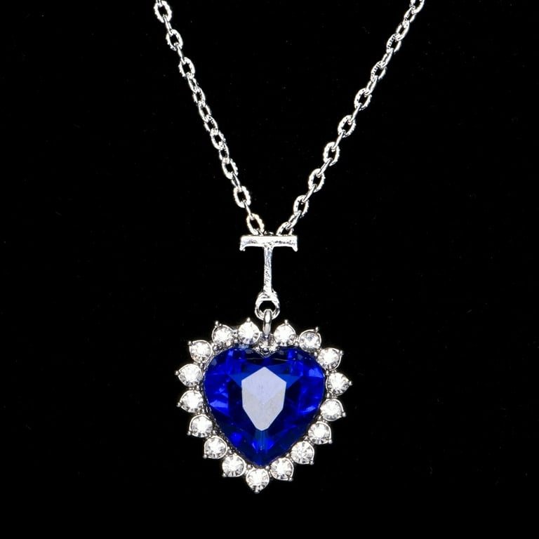 Luxury Titanic Heart of the Ocean Sapphire Crystal Chain Necklace Rose And  Jack Pendant Plate Jewelry Blue 