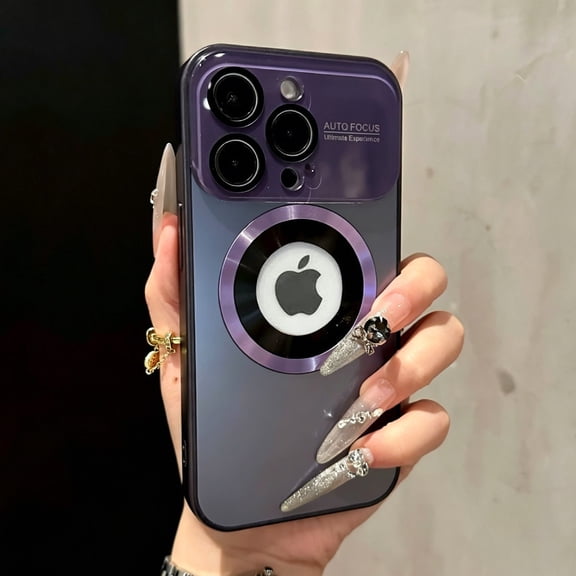Luxury Titanium Color Glass Window Magnetic Wireless Charging Phone Case for Iphone 11 12 13 14 15 16 Pro Max Plus Shockproof Hard Frosted Back Cover, Full Coverage Camera Lens Protection Phone Case