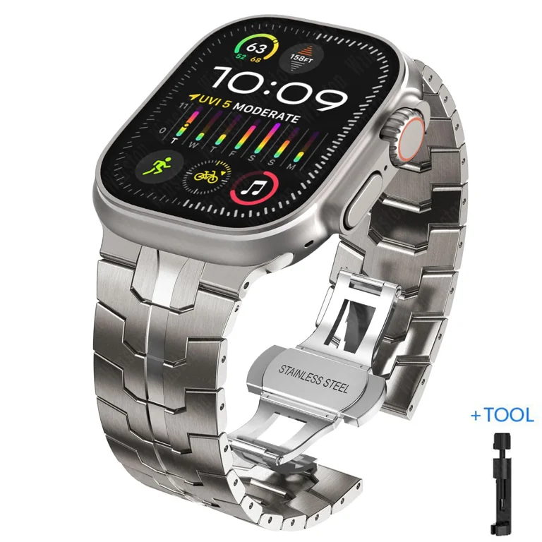 Ultra Link Bracelet Compatible with Apple Watch Ultra 49mm Titanium Band -  Stainless Steel Metal Strap