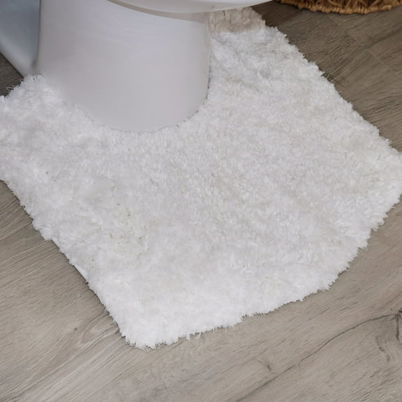 Luxury Toilet Rugs U-Shaped 20x20, Extra Soft and Absorbent Microfiber Bathroom Rugs, Non-Slip Plush Shaggy Bath Mat, Machine Wash Dry, Contour Bathroom Mats for Toilet Base, White