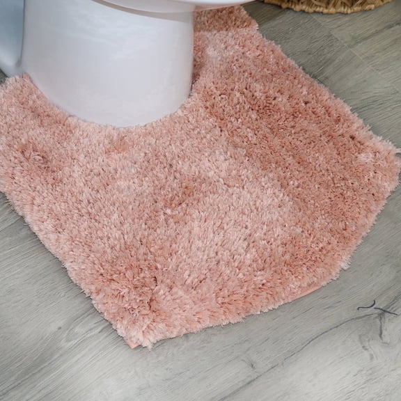 Luxury Toilet Rugs U-Shaped 20x20, Extra Soft and Absorbent Microfiber Bathroom Rugs, Non-Slip Plush Shaggy Bath Mat, Machine Wash Dry, Contour Bathroom Mats for Toilet Base, Coral