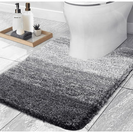 Luxury Toilet Rugs U-Shaped, Extra Soft and Absorbent Microfiber Bathroom Rugs, Non-Slip Plush Shaggy Toilet Bath Mat, Machine Wash Dry, Contour Bath Rugs for Toilet Base, 20x24, Grey