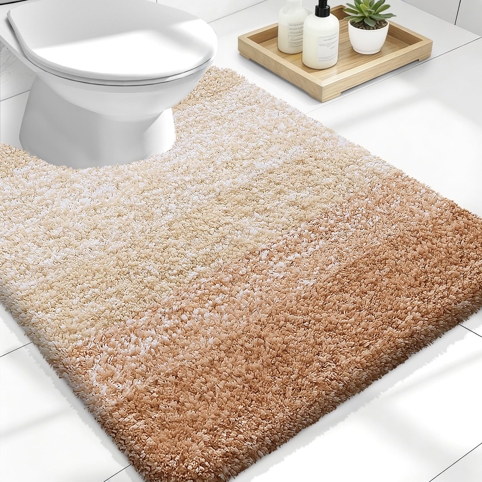 Luxury Toilet Rugs U-shaped 24x20  Extra Soft And Absorbent Microfiber Bathroom Non-slip Plush Shaggy Bath Mat Machine Wash Dry Contour Mats For Base Beige