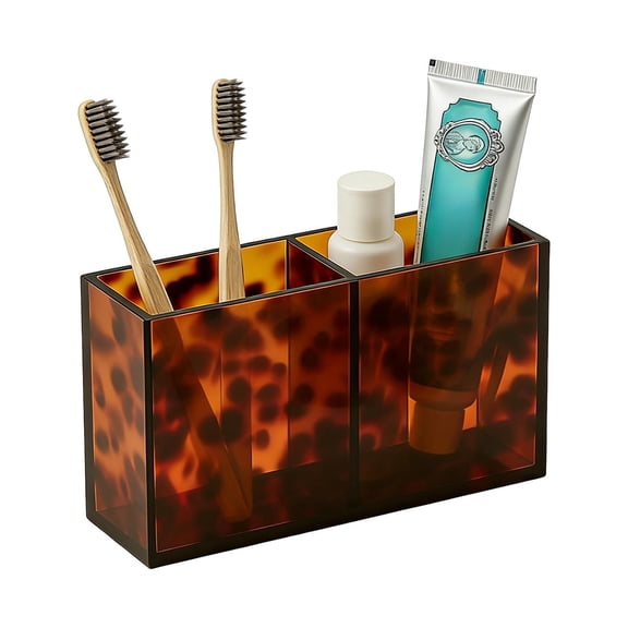 Luxury Tortoise Shell Tray, Acrylic AntiSlip Tortoiseshell Decorative Vanity Tray, Stylish Countertop Organizer, 11x4.3x1.4 Inches Tortoise Bathroom Accessories for Bathroom Sink, Bedside, Entryway.