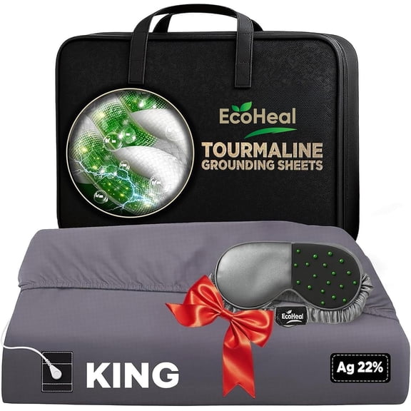 Luxury Tourmaline Grounding Sheets King 20% Silver Fiber, 76% Tourmaline Cotton, 4% Silk, Quality Certified Grounded Well Bed Sheet - Conductive Earth Fitted Sheet for Better Sleep, Grey