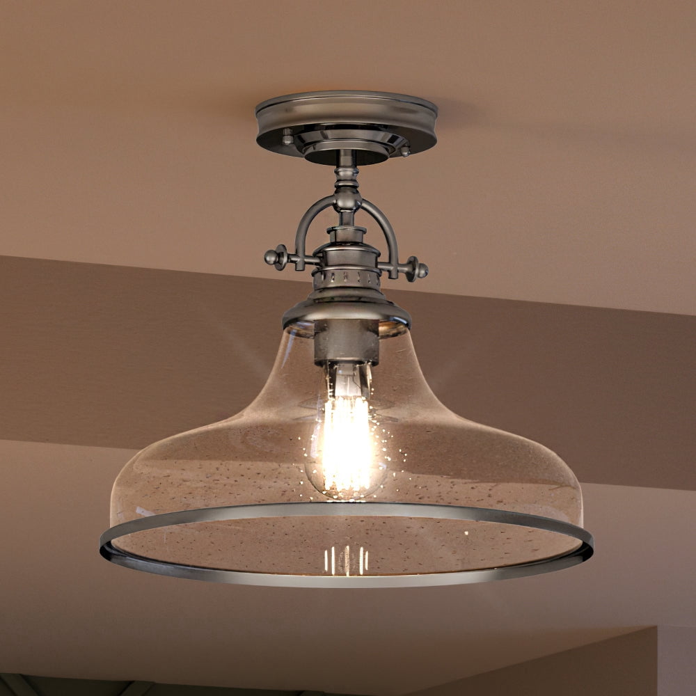 Luxury Traditional Indoor Ceiling Light, 12.50''H x 13.50''W, with Classic Style Elements, Vintage Design, Brushed Nickel Finish and Clear Seeded Glass, UQL3669