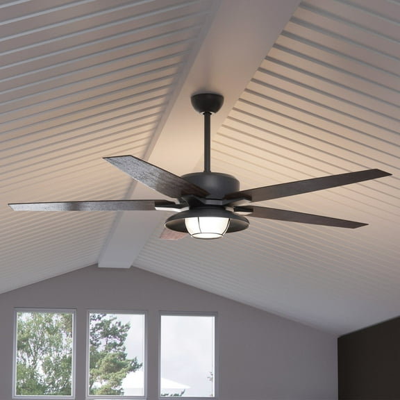 Luxury Traditional Indoor / Outdoor Ceiling Fan, 17.625''H x 60''W, with Transitional Style Elements, Colonial Design, Black Iron Finish and White Opal Glass, UHP9170