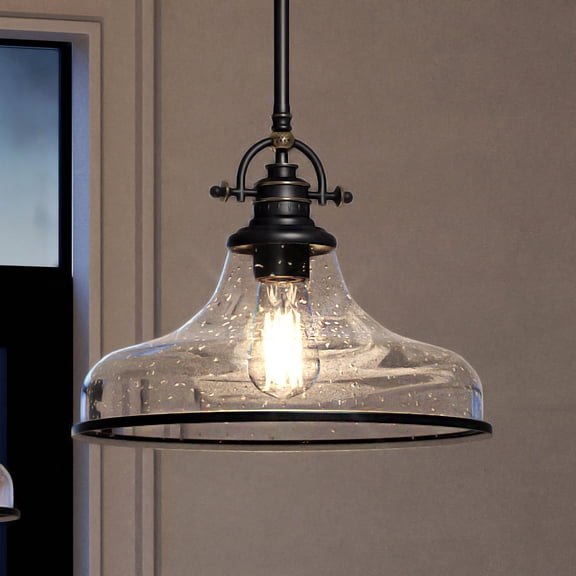 Luxury Traditional Indoor Pendant, 10.75''H x 13.50''W, with Classic Style Elements, Vintage Design, Parisian Bronze Finish and Clear Seeded Glass, UQL3664